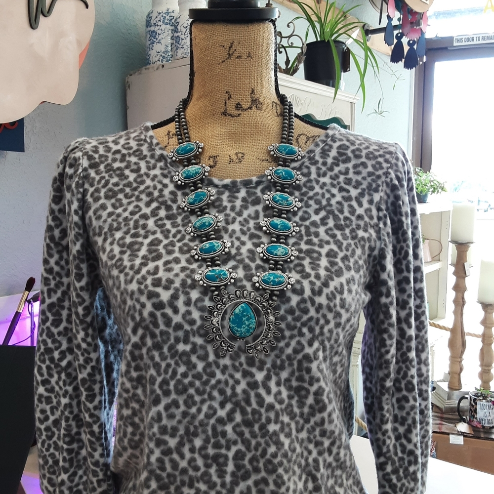 Faux Turqois Squash Blossom Necklace